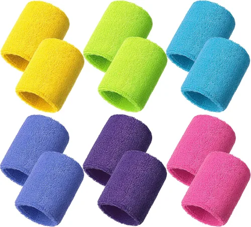 Vista 13 de Bememo 12 piezas de muñequeras de neón, muñequeras para la muñeca, banda absorbente de sudor para competiciones, para hombres y mujeres