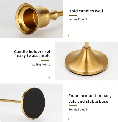 Vista 3 de Brass Candle Holders Set of 6 for Taper Candles Holders Candle Holders Decorative Candlestick Holder for Home Decor, Wedding, Dinning, Party