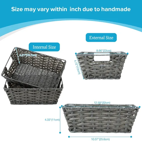 Vista 3 de Cestas de almacenamiento de mimbre con forros, cestas de almacenamiento a prueba de humedad con asas integradas tejidas a mano, cajas