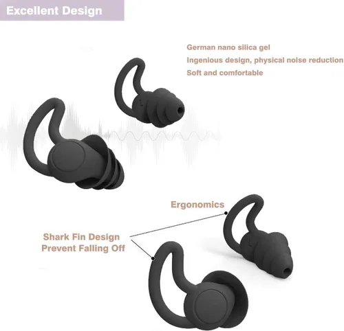 Vista 2 de FERNIDA Tapones para los oídos para reducción de ruido, tapones para los oídos reutilizables de silicona antirruido para dormir, ronquidos, viajes
