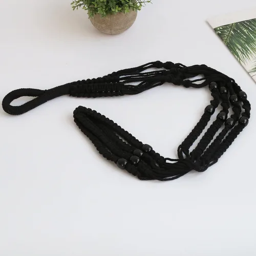 Vista 5 de Colgador de macramé para colgar plantas de interior con cuentas de madera, macetas de macramé sin borlas, para interiores y exteriores, decoración