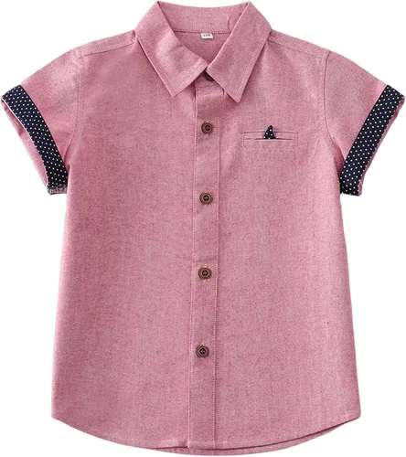 Camisas de manga corta con botones para niños, camisa Oxford sólida con bolsillo, camisa de vestir para uniforme escolar