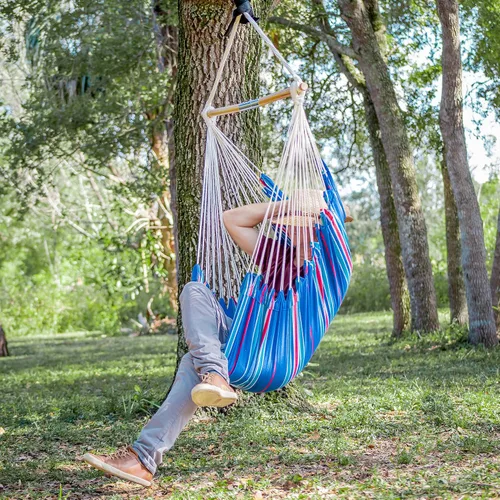 Vista 10 de Bliss Hammocks BHC-412FR - Silla hamaca con flecos de cuerda de isla de 40 pulgadas con herrrajes para colgar y barra separadora, para usar al aire