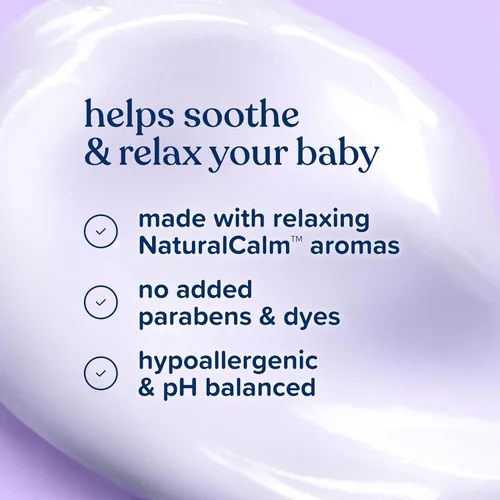 Vista 5 de Johnson's Loción hidratante para bebés con aceite de coco y aromas NaturalCalm para ayudar a relajar al bebé, hipoalergénica y libre de parabenos