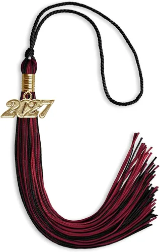 Vista 130 de Endea Graduation - Borla de doble color mixto con fecha dorada (negro/dorado antiguo, 2021)