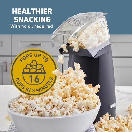 Vista 3 de West Bend Máquina de palomitas de maíz Air Crazy para aperitivos saludables sin aceite, 4 cuartos de galón, color negro