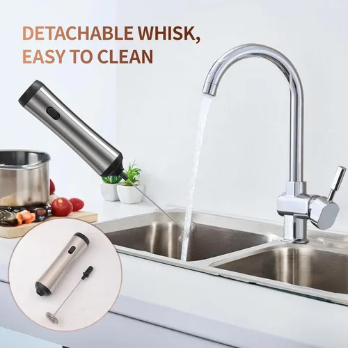 Vista 6 de Espumador de leche recargable de mano, Varita espumadora de café con soporte, Mezclador de bebidas eléctrico de mano, Mini batidor de espuma