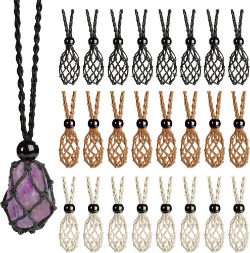 Vista 16 de 24Pcs Collar de Cristal Ajustable Collar de Piedra de Cristal Collar con Colgante Cordón de Collar Trenzado a Mano Cuerdas para Hacer Joyería