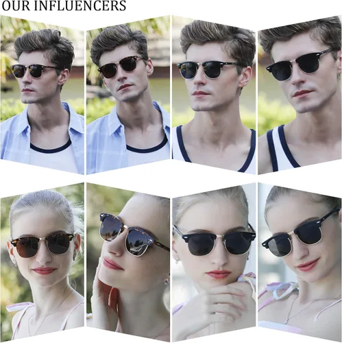 Vista 2 de Dollger Gafas de sol polarizadas Browline clásicas con marco semirarín retro marca gafas de sol para hombres y mujeres UV 400