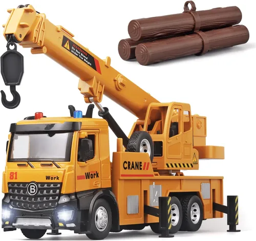 OANMYJJO Camión de Grúa de Juguete Infantil de Metal Modelo de Grúa de Fundición a Presión, Juguetes de Camiones de Construcción con Sonidos y Luces