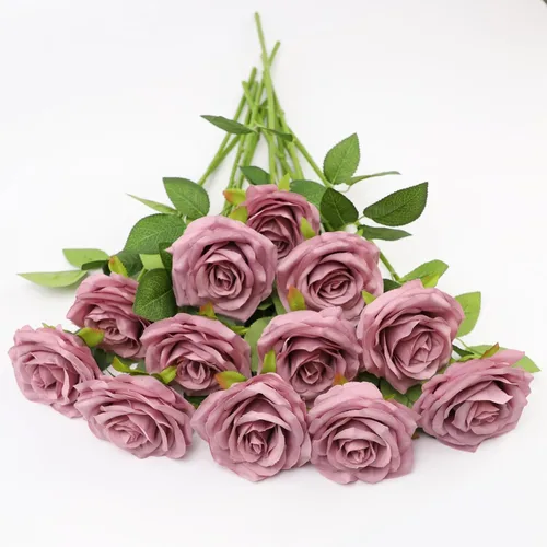 Vista 51 de LVEFIT Flores Artificiales de Rosa Rosas Polvorientas Flores de Seda 12 piezas con Rosas de Seda de Tallo Largo Ramo para Boda, Ducha Nupcial