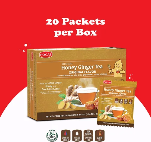 Vista 3 de Pocas Té de miel y jengibre, original, polvo instantáneo (paquete de 20)