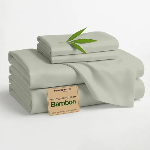 Vista 11 de SGI bedding Juego de sábanas tamaño matrimonial de lujo de 4 piezas, 100% viscosa de bambú cultivada orgánicamente, ultra suave, refrescante