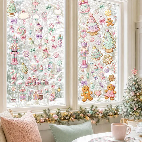 Vista 6 de BORAMDO 9 hojas de calcomanías navideñas de jengibre para ventana