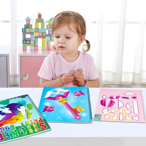 Vista 2 de 90shine 2 piezas de libros de pegatinas para niños de 4 a 8 años, diseños temáticos mágicos multicolores, regalo de fiesta, crea 22 imágenes