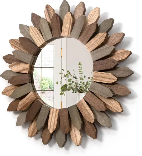 Vista 21 de Honiway Espejo de pared negro de 12 pulgadas, decoración de pared bohemia de madera, espejo decorativo para decoración de habitación, decoración