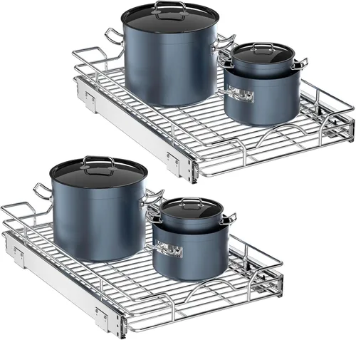 OCG Paquete de 2 organizadores extraíbles de gabinete (12 pulgadas de ancho x 21 pulgadas de profundidad), estantes extraíbles de 1 nivel, estantes