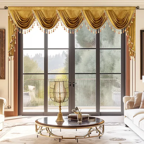 Vista 33 de VOGOL Cenefa de cortinas de terciopelo grueso para dormitorio, cenefas de cascada de lujo con aislamiento térmico dorado para sala de estar formal