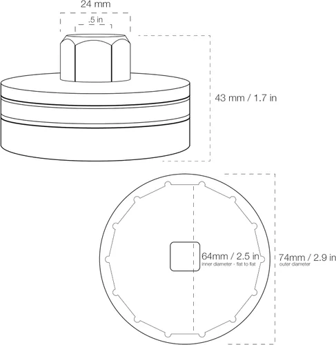 Vista 6 de Tool Guy Republic Llave forjada de cromo vanadio para filtro de aceite para Toyota, Lexus, Scion, tipo carcasas de filtro de aceite - 64mm 14 planos