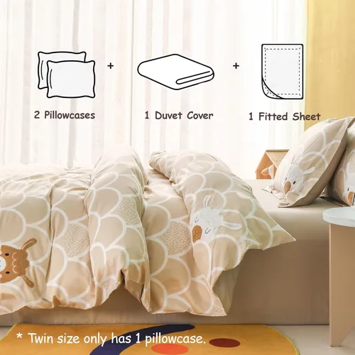 Vista 6 de Simple&Opulence Funda de edredón 100% algodón orgánico para niños y adolescentes, funda de edredón suave de 3 piezas con cierre de cremallera, juego