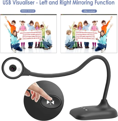 Vista 5 de Cámara de documentos USB para profesores, cámara web/doc para aula con formato A3, luces LED de 3 niveles, inversor de imagen, plegable, micrófono