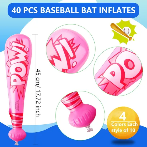 Vista 2 de Sonarun Paquete de 40 bates inflables de béisbol de 18 pulgadas, juguete inflable de bate de béisbol para carnaval, cumpleaños, piscina, béisbol