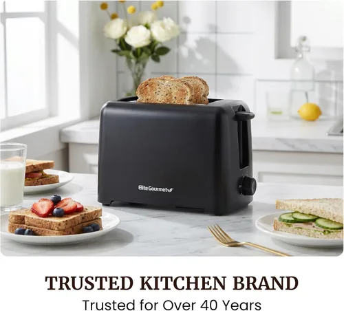 Vista 3 de Elite Gourmet ECT1027B - Tostadora Cool Touch con 6 ajustes de temperatura y ranuras extra anchas de 1.25 pulgadas para bagels, gofres, panes