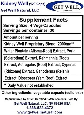 Vista 2 de Kidney Well II (120 cápsulas), paquete de 2, espectro completo, mezcla concentrada de extracto de hierbas, suplemento dietético totalmente natural