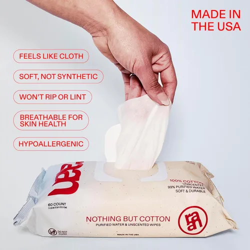 Vista 7 de Raan, 100% Cotton Baby & Toddler Wipes, Unbleached, 99% Purified Water, Unscented, EWG verified, Made for Sensitive Skin, Extra Soft and Durable, 12