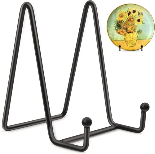 Mocoosy Paquete de 2 soportes de placa de 4 pulgadas para exhibición, soporte de placa de caballete de hierro negro, soportes de marco de metal para