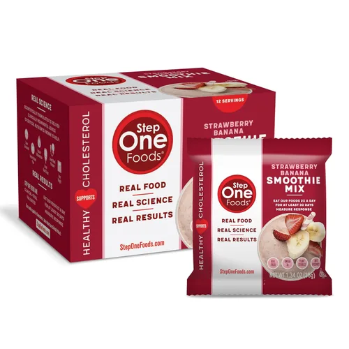 Step One Foods Mezcla de batido de fresa y plátano, esteroles vegetales saludables para el corazón, Omega 3 y fibra dietética sin gluten, vegano,