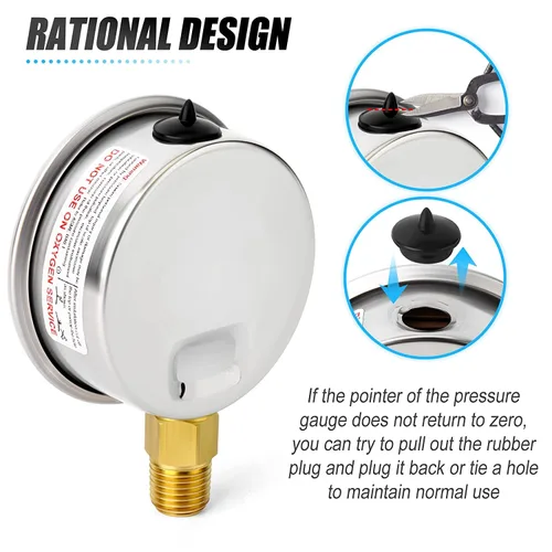 Vista 52 de MEANLIN MEASURE - Vacuómetro de presión de vacío de acero inoxidable, esfera con cara de 2.5 pulgadas, NPT de 1/8 de pulgada, montaje trasero