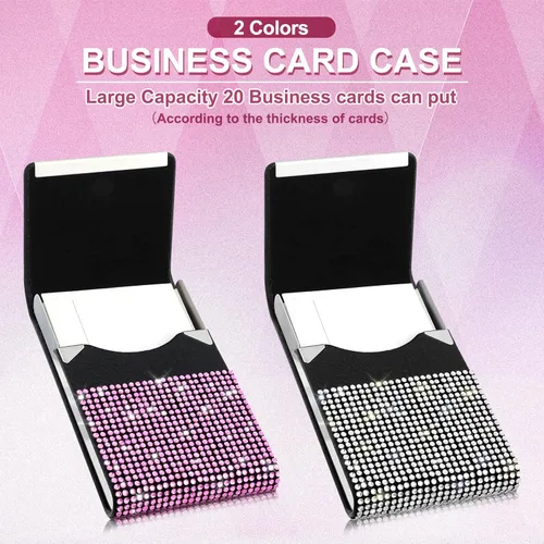 Vista 4 de Woanger Tarjetero de piel sintética con diamantes de imitación, 2 unidades, para tarjetas de crédito, tarjetero de bolsillo para mujer, tarjetero