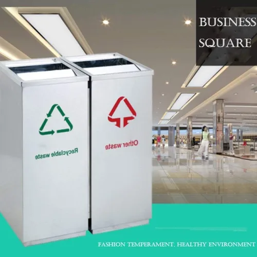 Vista 3 de Bote de basura Outdoor Dustbin Square Stainless Steel Commercial Trash Can wInner Buckets Heavy Duty Large Classified Garbage Bin Trash Container