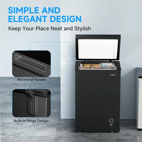 Vista 6 de BANGSON Congelador de Cofre de 3.5 Pies Cúbicos, Congelador Profundo Compacto con Canasta Removible, Termostato Ajustable, Ahorro de Energía, Mini