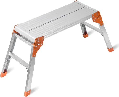 Vista 8 de LEADALLWAY Escalera de aluminio de 30 x 12 x 20 pulgadas, plataforma de aluminio plegable resistente, capacidad de 330 libras, color negro