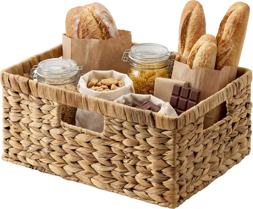 Vista 10 de Storageworks Cestas de almacenamiento para estantes, Cestas de estante de mimbre para organizar, Cesta grande con asas, Cesta de almacenamiento