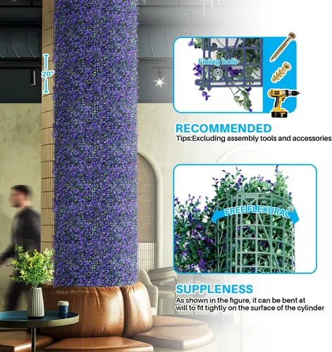 Vista 6 de Patio Paradise - 6 paneles de setos artificiales de lavanda púrpura de 20 x 20 pulgadas, pantalla decorativa para valla de privacidad, pared