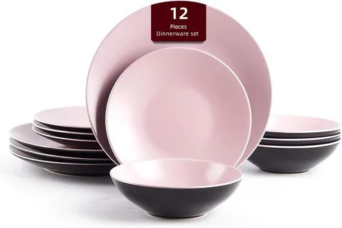 Vista 38 de Colors Life juego de vajilla, exterior negro brillante con interior de color mate