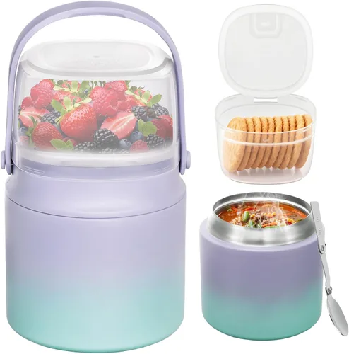 Vista 11 de Termo de sopa de 14 onzas para comida caliente con contenedor de aperitivos de 7 onzas, contenedor de almuerzo aislado a prueba de fugas para niños
