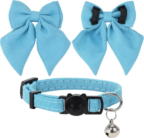Vista 2 de Collar de gato con pajarita de campana Breakaway Kitten Small Pet Safety Solid Wedding Basic Pure Color Suede Soft Adjustable Sailor Bow - [1
