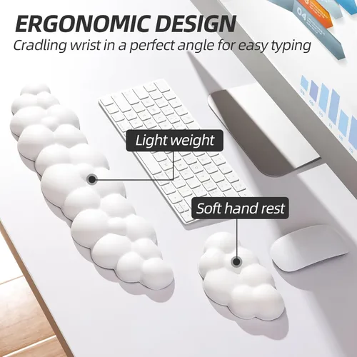 Vista 2 de Juego de reposamuñecas de teclado de espuma viscoelástica y soporte de muñeca Cloud Mouse para aliviar el dolor de escritura, suave, lindo