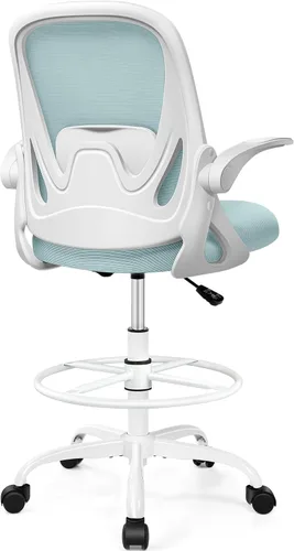 Vista 15 de Primy Silla de Dibujo Técnico Silla de Oficina Alta con Reposabrazos Abatibles Silla Ejecutiva Ergonómica de Computadora para Escritorio de Pie