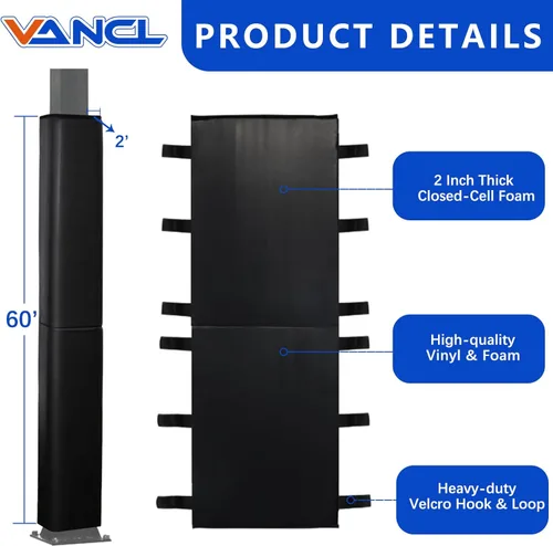 Vista 2 de Square Pole Padding Basketball Pole Pads Heavy Duty Square Pads Outdoor Fits 4"x4", 5"x5", 6"x6",6"x8", 8"x8" Poles Waterproof UV-Resistant Durable