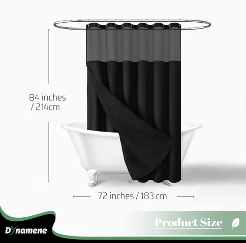 Vista 724 de Cortina de ducha de tela Dynamene verde oscuro - Cortinas de baño de tela de nido de abeja texturizadas resistentes, juego de cortinas de baño