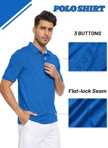 Vista 4 de TACVASEN Camisetas polo de golf para hombre, de secado rápido, manga corta, casual, atléticas, con cuello 3 botones