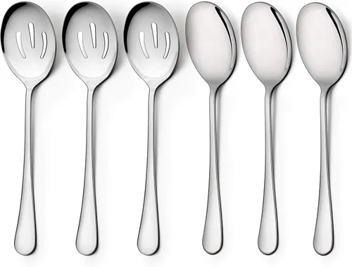 Vista 11 de LIANYU 6 cucharas negras para servir, cucharas ranuradas negras, utensilios de servir de acero inoxidable para fiestas, bufé, restaurante, banquete