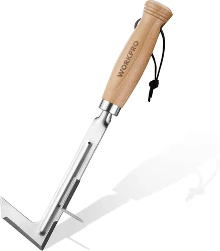 WORKPRO Desbrozadora de grietas, herramienta de deshierbe de acero inoxidable de 12 pulgadas con mango de madera de haya, espátula extractora de