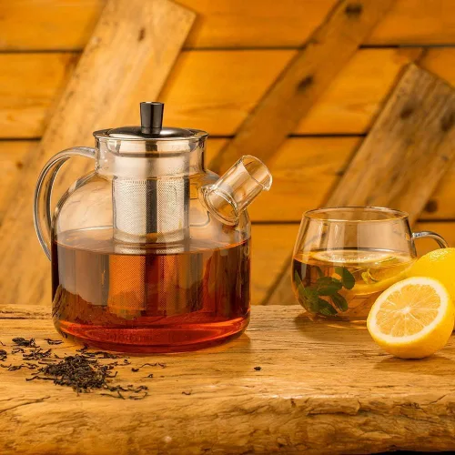Vista 8 de Tetera de vidrio de 1500 ml (50 oz) con infusor extraíble, tetera grande segura para estufa Ehugos, hervidor artesanal para té floreciente