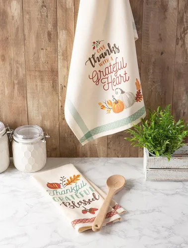 Vista 6 de DII Juego de toallas de cocina decorativas de algodón para cocina, 18 x 28 pulgadas, corazón agradecido, 2